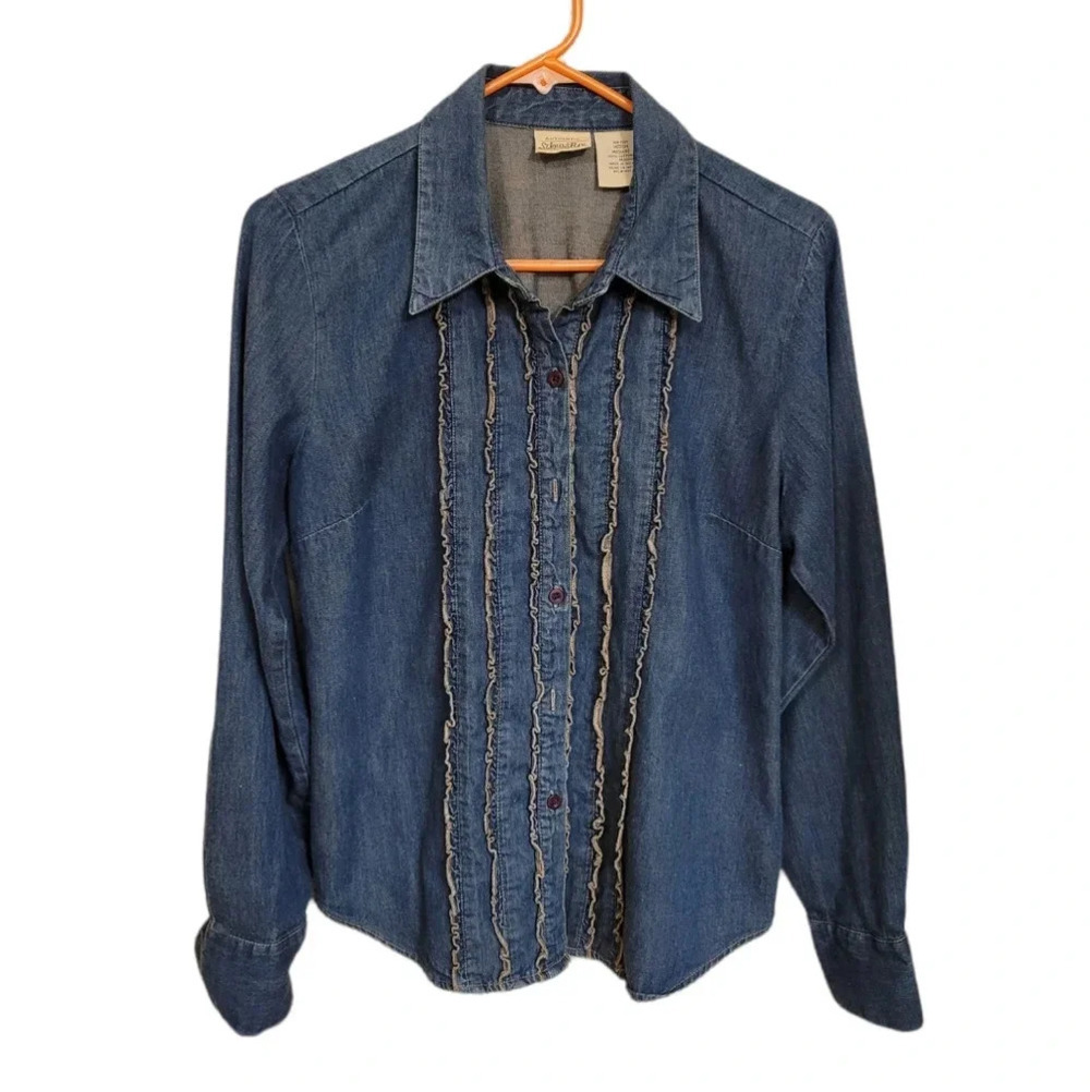 St John's Bay ruffled denim blouse